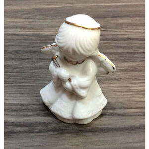 Giftco Vintage Angel Bell Ceramic Angel Figurine White And Gold 4” Tall